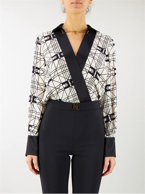 Crossover bodysuit-style blouse in printed viscose georgette fabric Elisabetta Franchi ELISABETTA FRANCHI |  | CBS0241E2E84